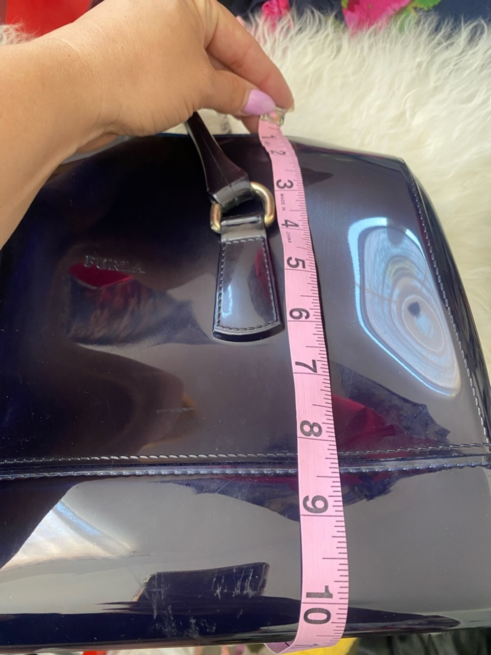 FURLA Candy Bag Glossy Patent Satchel in Navy Blue 💙 - Picture 13 of 13